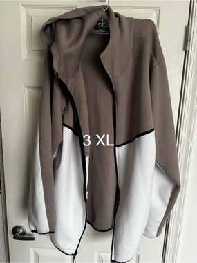 Taupe and White Colorblock Zip Hoodie